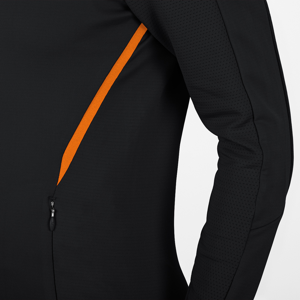 TRAINING JACKET JAKO CHALLENGE WITH HOOD, BLACK-NEON ORANGE WOMEN. 