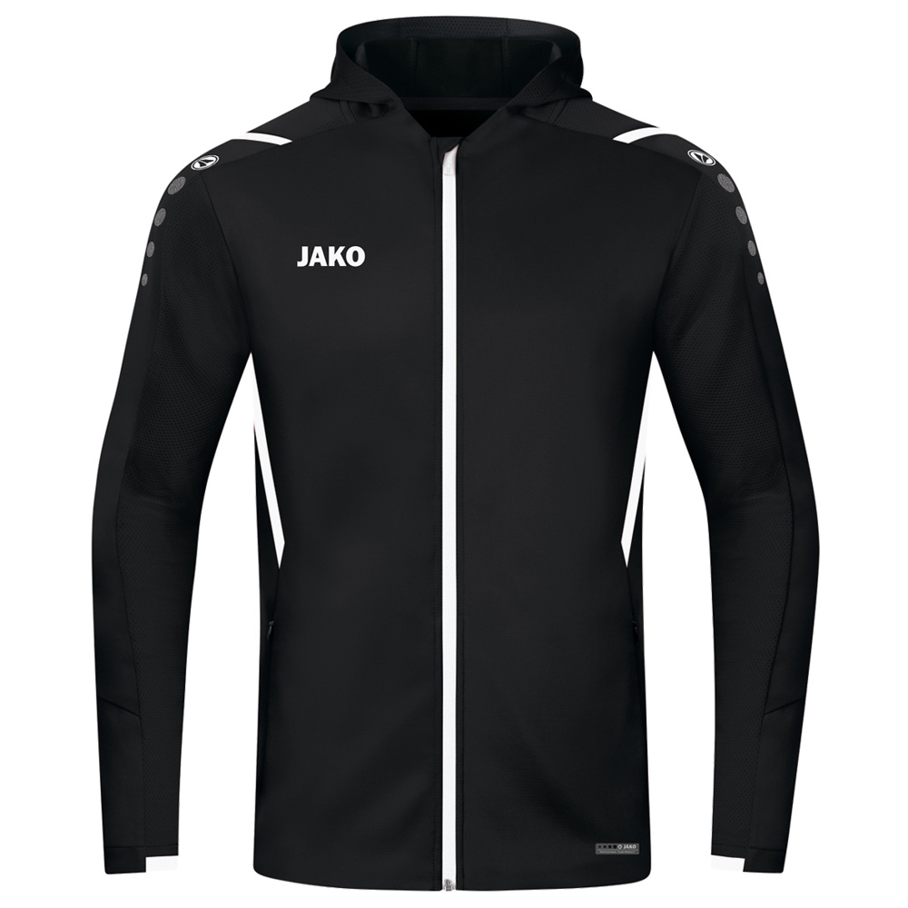 TRAINING JACKET JAKO CHALLENGE WITH HOOD, BLACK-WHITE KIDS. 