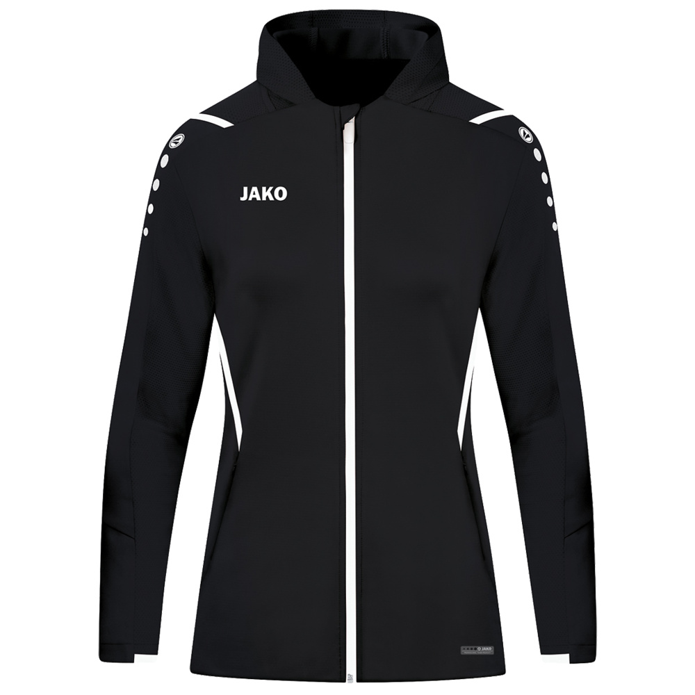 TRAINING JACKET JAKO CHALLENGE WITH HOOD, BLACK-WHITE WOMEN. 