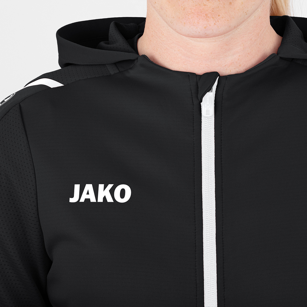 TRAINING JACKET JAKO CHALLENGE WITH HOOD, BLACK-WHITE WOMEN. 