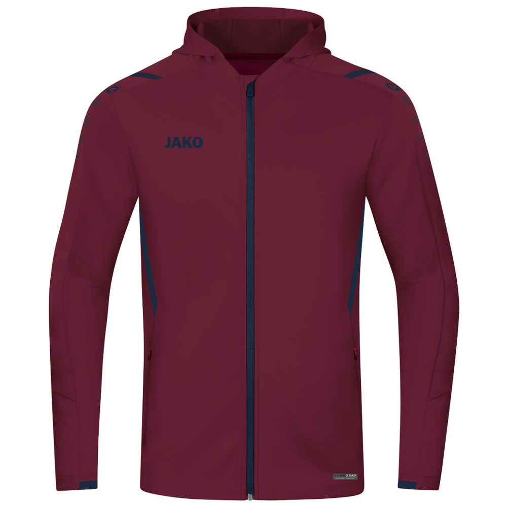 TRAINING JACKET JAKO CHALLENGE WITH HOOD, MAROON-SEABLUE KIDS. 