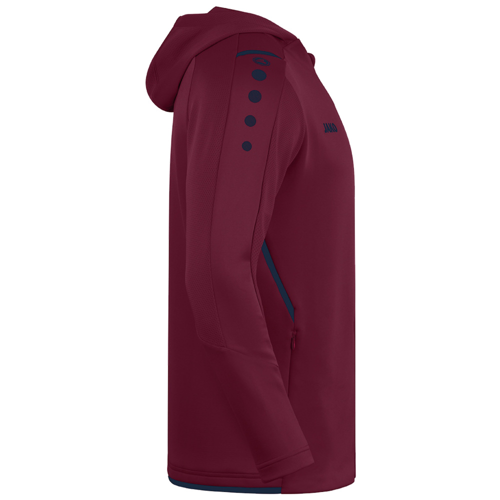 TRAINING JACKET JAKO CHALLENGE WITH HOOD, MAROON-SEABLUE KIDS. 