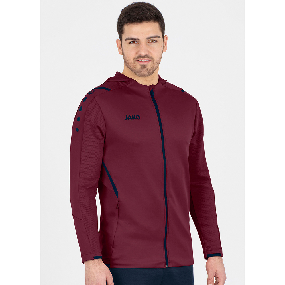 TRAINING JACKET JAKO CHALLENGE WITH HOOD, MAROON-SEABLUE KIDS. 