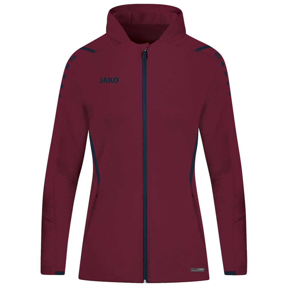 TRAINING JACKET JAKO CHALLENGE WITH HOOD, MAROON-SEABLUE WOMEN. 