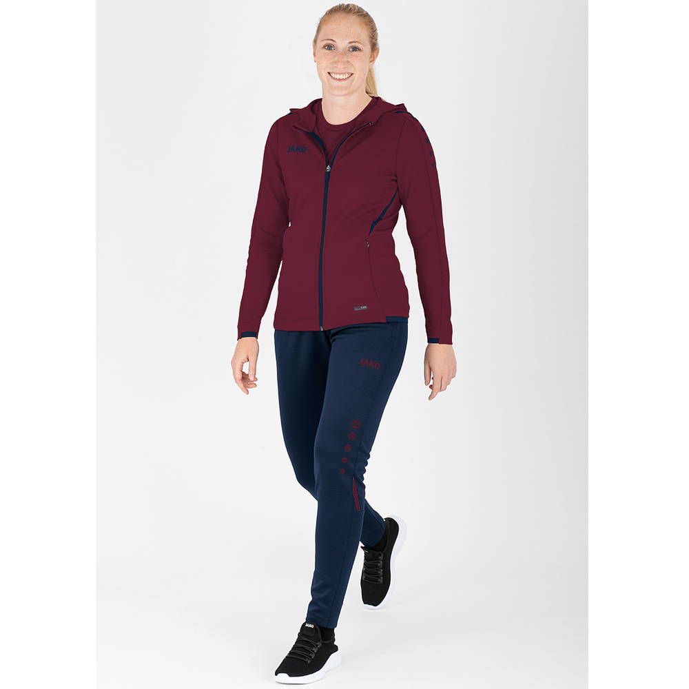 TRAINING JACKET JAKO CHALLENGE WITH HOOD, MAROON-SEABLUE WOMEN. 