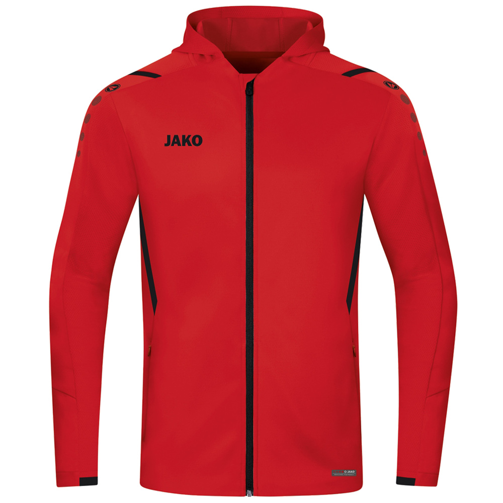 TRAINING JACKET JAKO CHALLENGE WITH HOOD, RED-BLACK KIDS. 