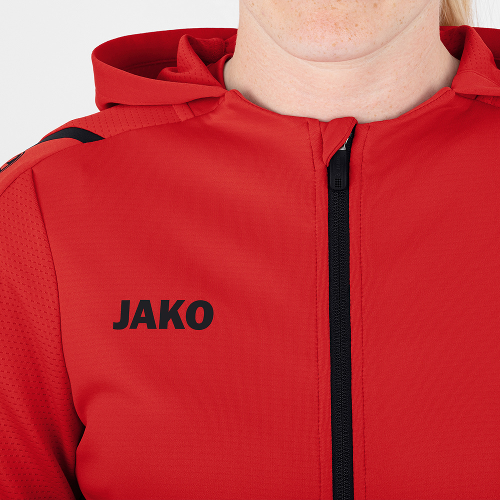 TRAINING JACKET JAKO CHALLENGE WITH HOOD, RED-BLACK WOMEN. 