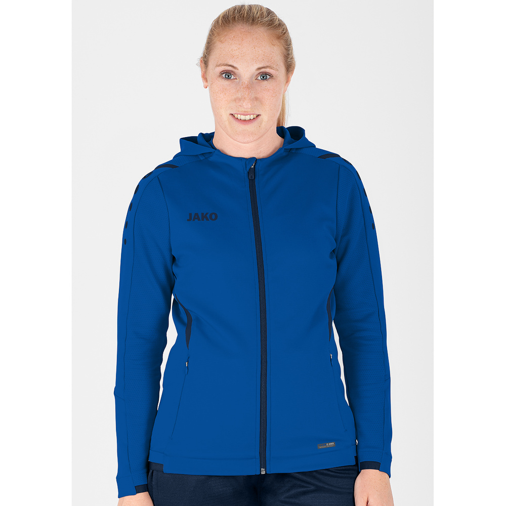 TRAINING JACKET JAKO CHALLENGE WITH HOOD, ROYAL-SEABLUE WOMEN. 