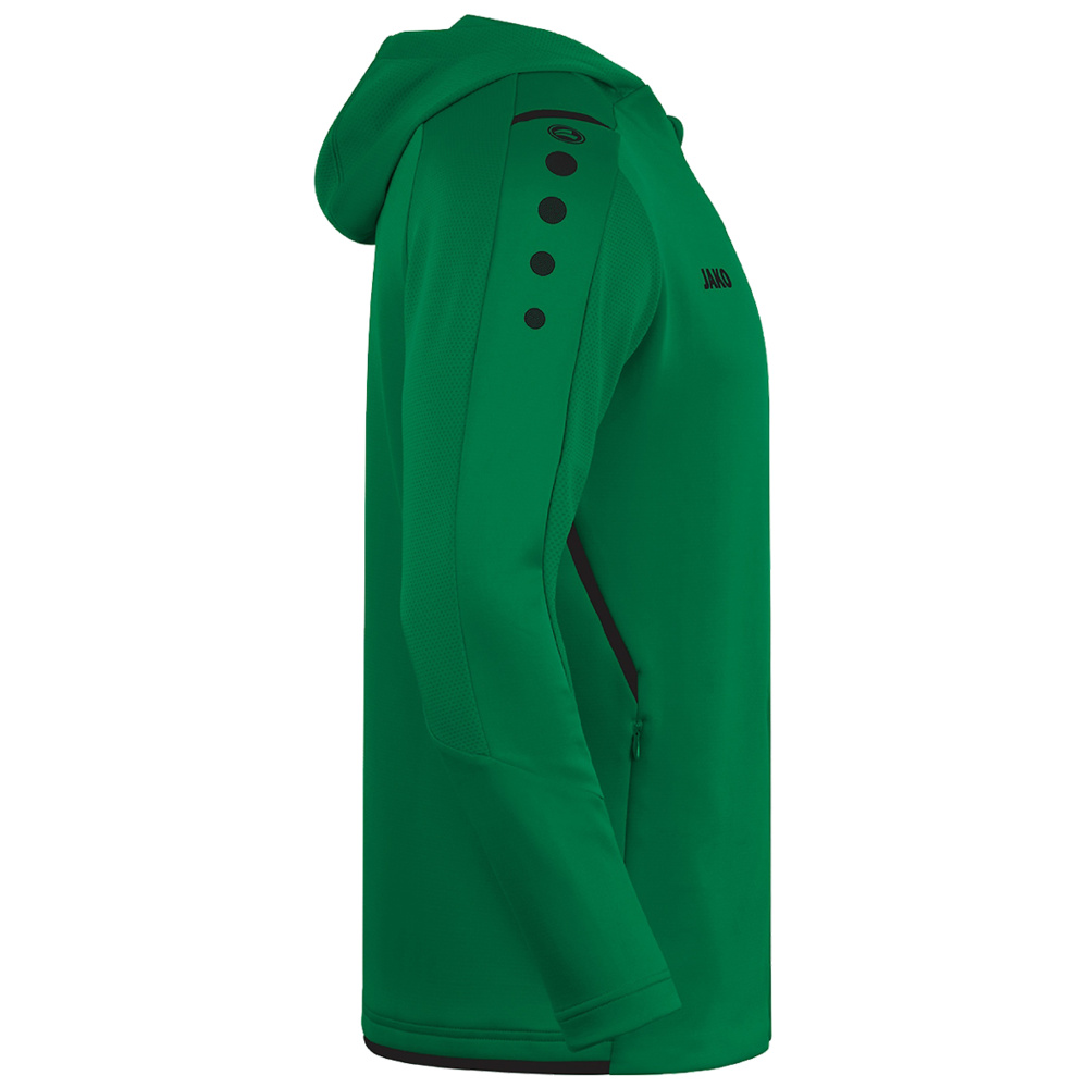 TRAINING JACKET JAKO CHALLENGE WITH HOOD, SPORT GREEN-BLACK KIDS. 