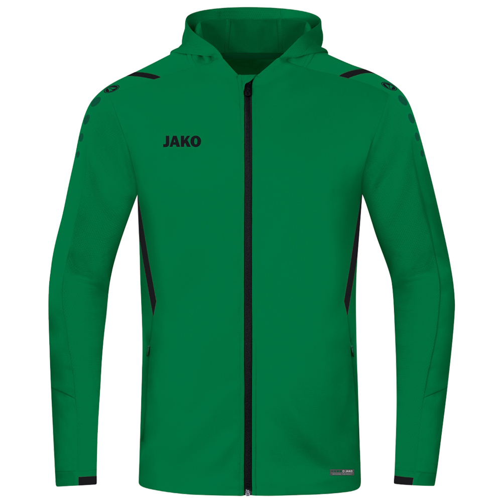 TRAINING JACKET JAKO CHALLENGE WITH HOOD, SPORT GREEN-BLACK MEN. 