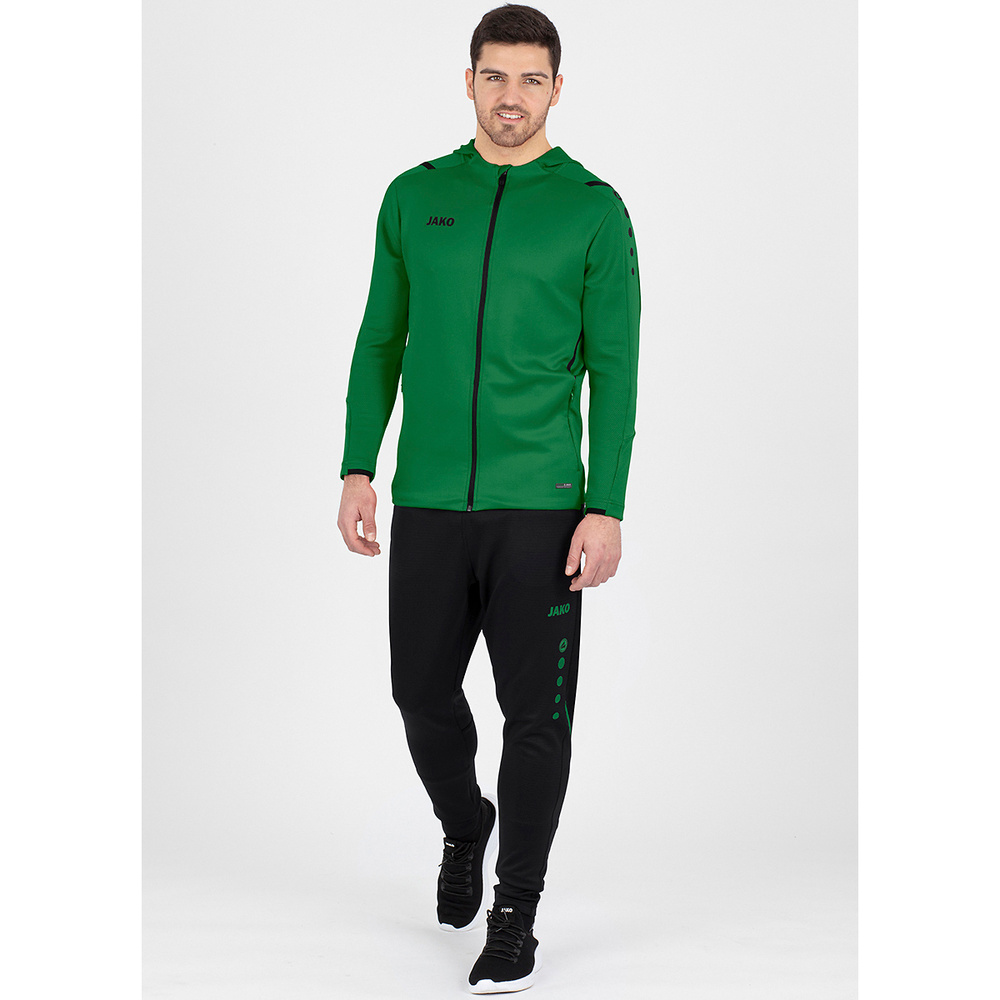 TRAINING JACKET JAKO CHALLENGE WITH HOOD, SPORT GREEN-BLACK MEN. 