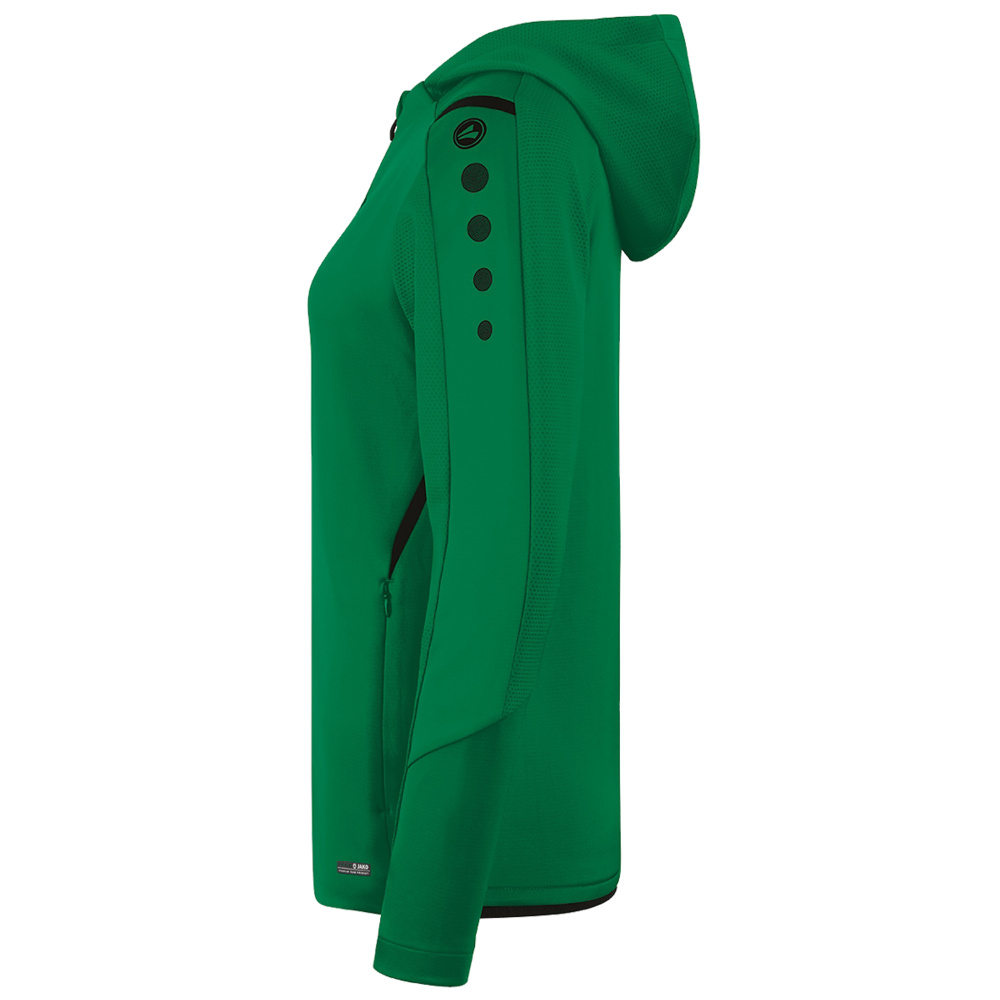 TRAINING JACKET JAKO CHALLENGE WITH HOOD, SPORT GREEN-BLACK WOMEN. 