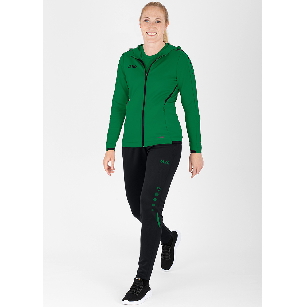 TRAINING JACKET JAKO CHALLENGE WITH HOOD, SPORT GREEN-BLACK WOMEN. 