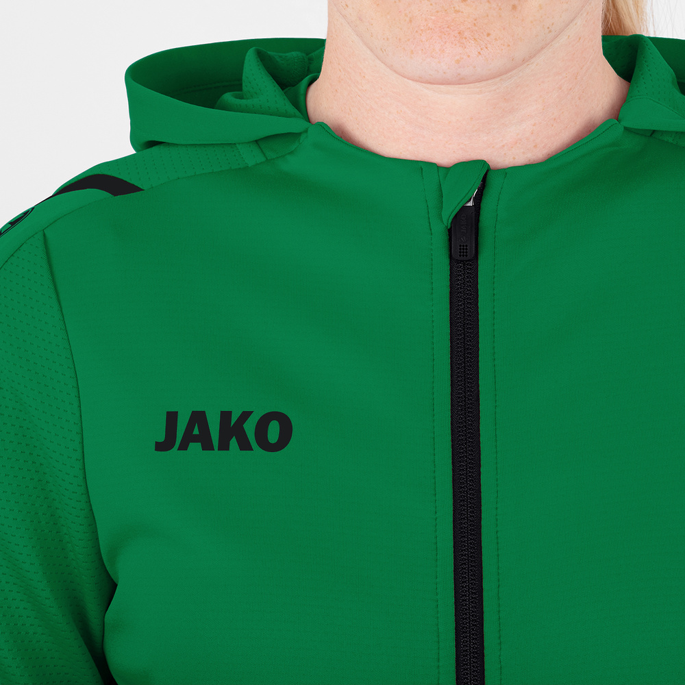 TRAINING JACKET JAKO CHALLENGE WITH HOOD, SPORT GREEN-BLACK WOMEN. 