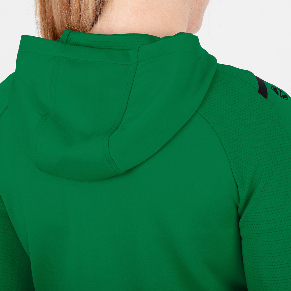 TRAINING JACKET JAKO CHALLENGE WITH HOOD, SPORT GREEN-BLACK WOMEN. 