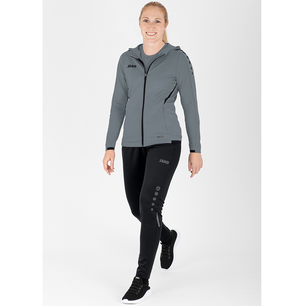 TRAINING JACKET JAKO CHALLENGE WITH HOOD, STONE GREY-BLACK WOMEN. 