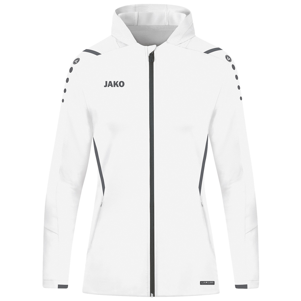 TRAINING JACKET JAKO CHALLENGE WITH HOOD, WHITE-ANTHRACITE WOMEN. 