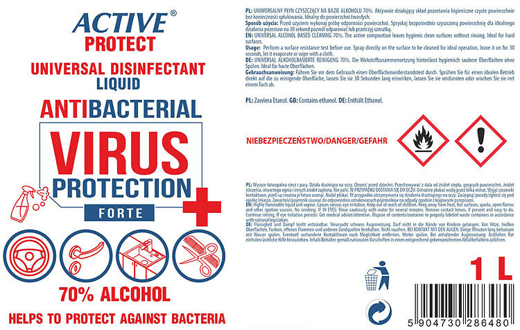 UNIVERSAL SURFACE DISINFECTANT ACTIVE PROTECT (1 LITRES) 