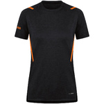 CAMISETA JAKO CHALLENGE MANGA CORTA, NEGRA MELANGE-NARANJA MUJER.