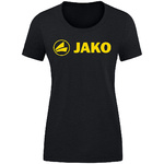 CAMISETA JAKO PROMO, NEGRA MELANGE-AMARILLA MUJER.