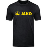 CAMISETA JAKO PROMO, NEGRA MELANGE-AMARILLA NIÑO.