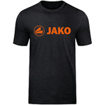 CAMISETA JAKO PROMO, NEGRA MELANGE-NARANJA NEÓN HOMBRE.