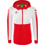 CHAQUETA DE ENTRENAMIENTO CON CAPUCHA ERIMA SIX WINGS, ROJA-BLANCA MUJER.