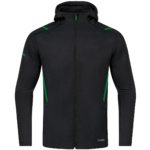 CHAQUETA DE OCIO JAKO CHALLENGE CON CAPUCHA, NEGRA-VERDE HOMBRE.