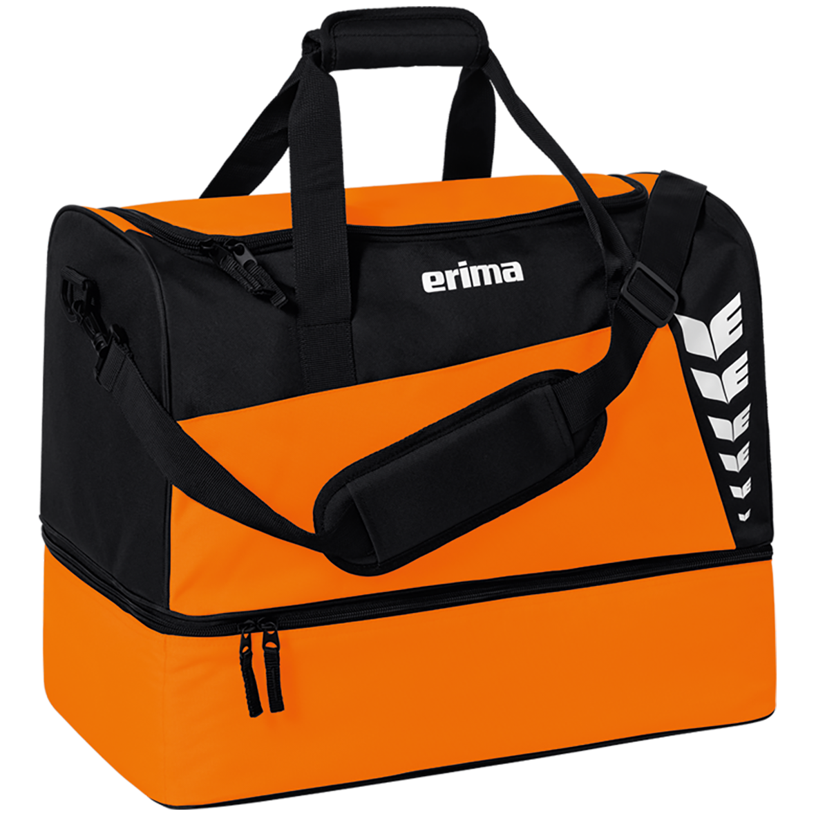 ERIMA SIX WINGS SPORTS BAG WITH BOTTOM COMPARTMENT, ORANGE-BLACK.