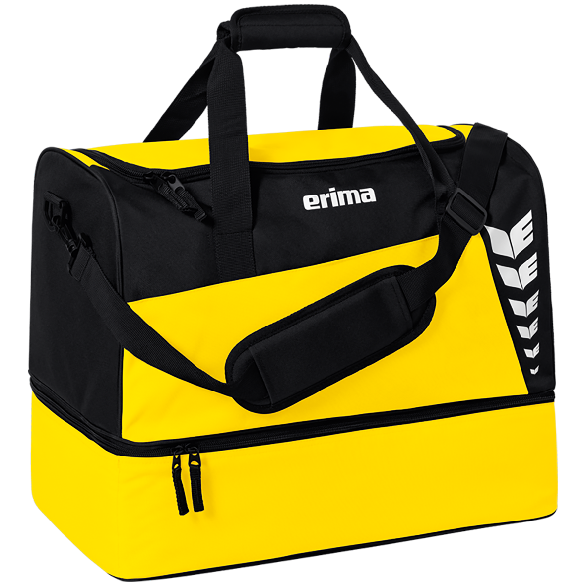 ERIMA SIX WINGS SPORTS BAG WITH BOTTOM COMPARTMENT, YELLOW-BLACK.