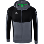 ERIMA SIX WINGS TRAINING JACKET WITH HOOD, SLATE GREY-BLACK KIDS.