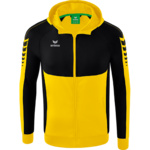 ERIMA SIX WINGS TRAINING JACKET WITH HOOD, YELLOW-BLACK KIDS.