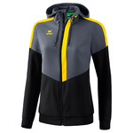 ERIMA SQUAD CHAQUETA CON CAPUCHA, GRIS PIZARRA-NEGRO-AMARILLO MUJER.