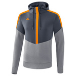 ERIMA SQUAD SUDADERA CON CAPUCHA, GRIS PIZARRA-GRIS-NARANJA NIÑO.