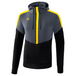 ERIMA SQUAD SUDADERA CON CAPUCHA, GRIS PIZARRA-NEGRO-AMARILLO NIÑO.