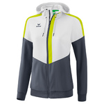 ERIMA SQUAD TRACK TOP JACKET WITH HOOD, WHITE-SLATE GREY-LIME WOMEN.