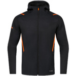 LEISURE JACKET JAKO CHALLENGE WITH HOOD, BLACK MELANGE-NEON ORANGE KIDS.