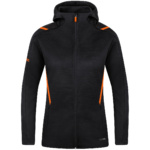 LEISURE JACKET JAKO CHALLENGE WITH HOOD, BLACK MELANGE-NEON ORANGE WOMEN.