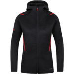 LEISURE JACKET JAKO CHALLENGE WITH HOOD, BLACK MELANGE-RED WOMEN.