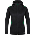 LEISURE JACKET JAKO CHALLENGE WITH HOOD, BLACK MELANGE-SPORT GREEN WOMEN.