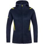 LEISURE JACKET JAKO CHALLENGE WITH HOOD, SEABLUE MELANGE-NEON YELLOW WOMEN.