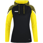 SUDADERA CON CAPUCHA JAKO PERFORMANCE, NEGRA-AMARILLA MUJER.